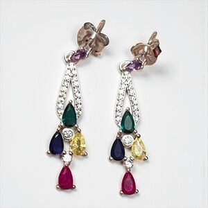 Elegant Sterling Silver Multicolor Cubic Zirconia Drop Earrings